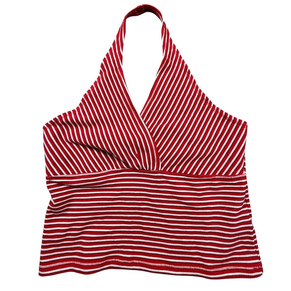 Pilcro Anthropologie Red White Striped Halter Surplice Knit Tank Top XL New